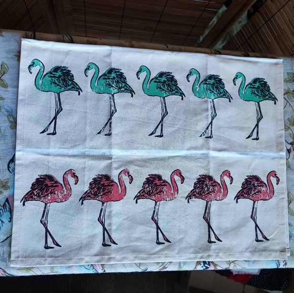 InHabit FLAMINGO Birds Thick Stiff MCM Throwback Towel Florida Estate Retro - Picture 2 of 7